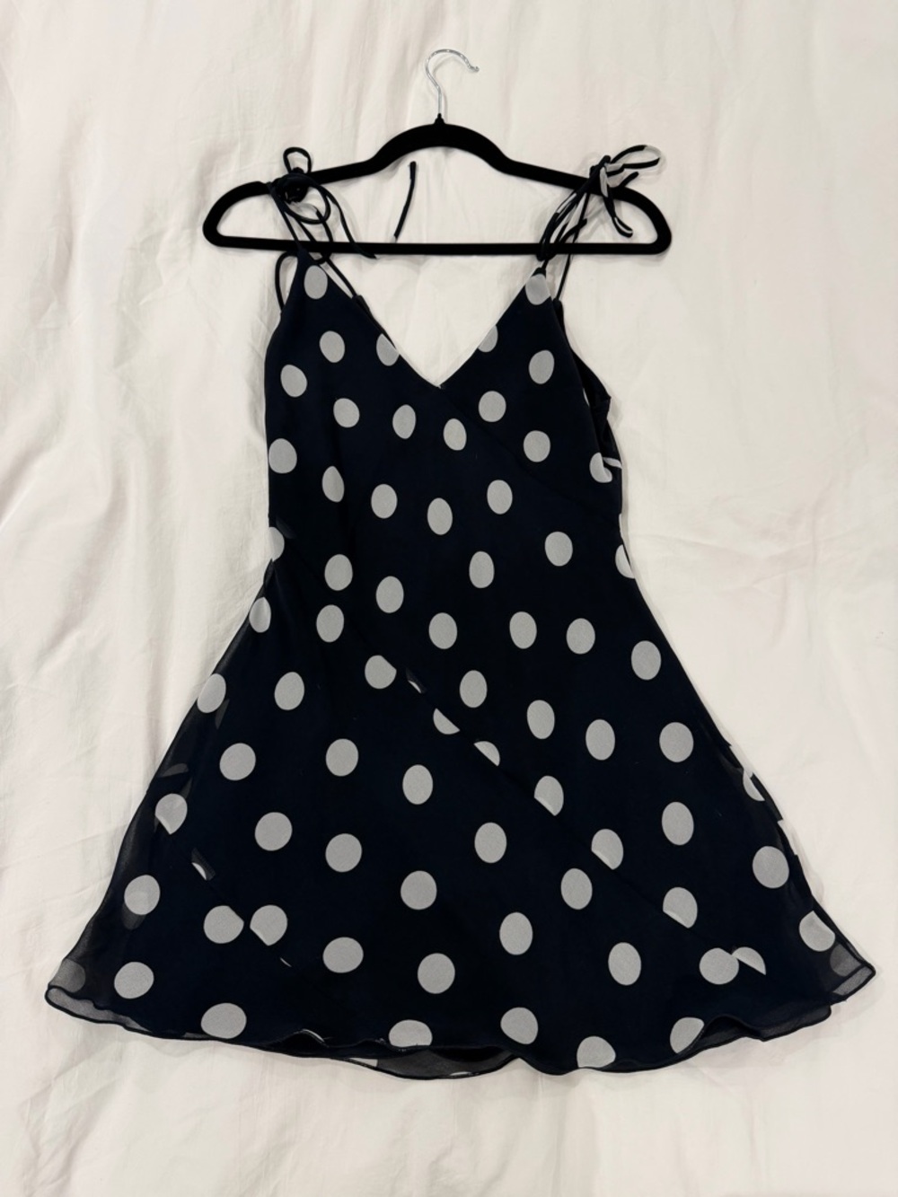 Aritzia Black Slip Mini Dress with White Polka Dots - Picture 5 of 6